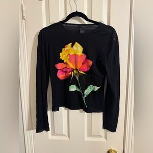 Express Black Top with Bold Floral Design